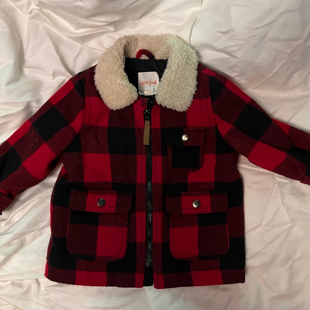 Buffalo check - faux Sherpa collar - quilted coat - 18 months
